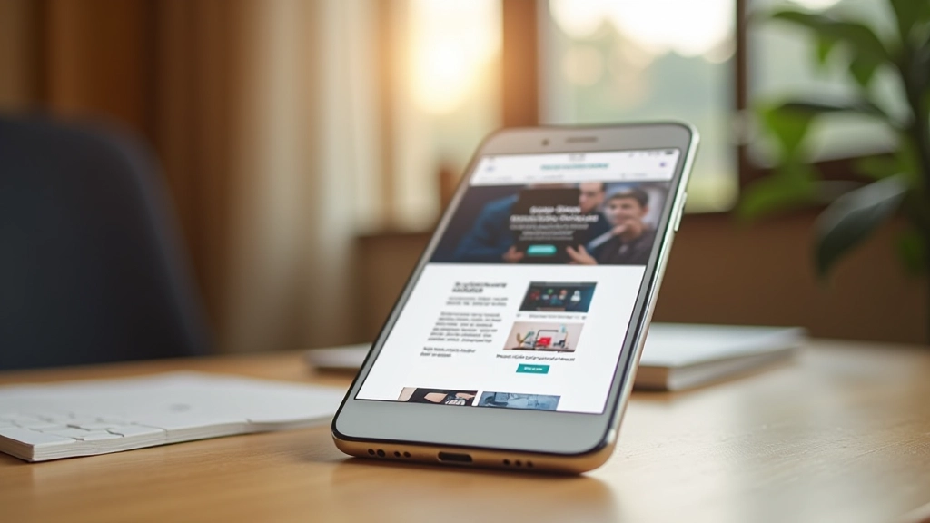 Smartphone on wooden desk showing responsive website design with multiple breakpoints visible