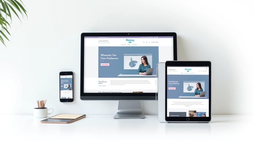 Mobile phone, tablet, and desktop screens showing same website at different resolutions
