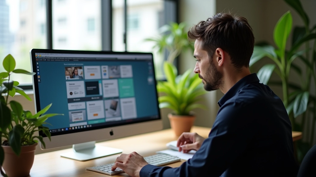 Web designer working at modern workspace with responsive layout designs displayed on multiple screens